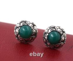 Boucles d'oreilles vintage en argent sterling Georg Jensen avec chrysoprase verte #74