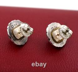 Boucles d'oreilles vintage en argent sterling Georg Jensen avec chrysoprase verte #74