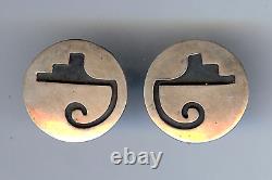 Boucles d'oreilles vintage en argent sterling à vis de Victor Coochwytewa, Indien Hopi