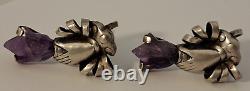 Boucles d'oreilles vintage en argent sterling design William Spratling avec main et tulipe en améthyste