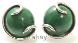 Boucles d'oreilles vintage en argent sterling vert onyx à vis Hubert Harmon Taxco Mexico