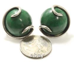 Boucles d'oreilles vintage en argent sterling vert onyx à vis Hubert Harmon Taxco Mexico