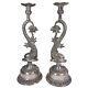 Bougeoir En Argent Plaqué Repoussé De Style Vintage Du Milieu Du Siècle Avec Dauphin Et Carpe Koï