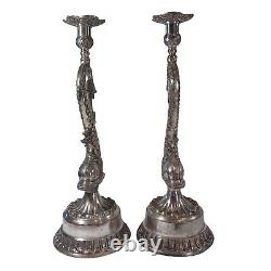 Bougeoir en argent plaqué repoussé de style vintage du milieu du siècle avec dauphin et carpe koï