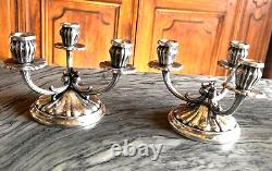 Bougeoirs de couple vintage des années 50 en argent bruni 800 fabriqués en Italie