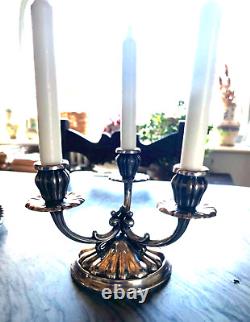 Bougeoirs de couple vintage des années 50 en argent bruni 800 fabriqués en Italie