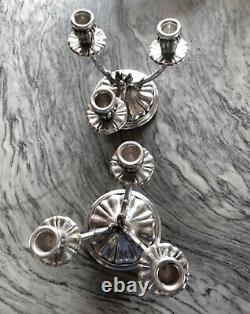 Bougeoirs de couple vintage des années 50 en argent bruni 800 fabriqués en Italie