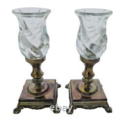 Bougeoirs en argent vintage avec verre tourbillonné