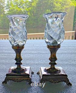 Bougeoirs en argent vintage avec verre tourbillonné