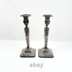 Bougeoirs néoclassiques vintage de style Adam, 2 candélabres argentés, paire victorienne de 12