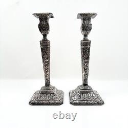 Bougeoirs néoclassiques vintage de style Adam, 2 candélabres argentés, paire victorienne de 12