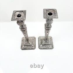 Bougeoirs néoclassiques vintage de style Adam, 2 candélabres argentés, paire victorienne de 12