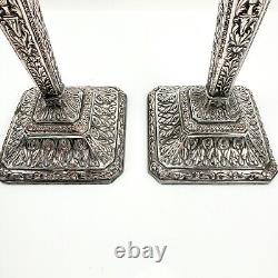 Bougeoirs néoclassiques vintage de style Adam, 2 candélabres argentés, paire victorienne de 12