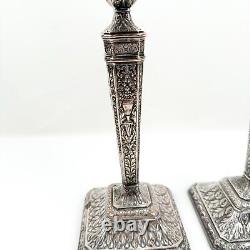 Bougeoirs néoclassiques vintage de style Adam, 2 candélabres argentés, paire victorienne de 12