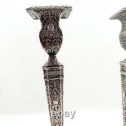 Bougeoirs néoclassiques vintage de style Adam, 2 candélabres argentés, paire victorienne de 12