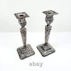 Bougeoirs néoclassiques vintage de style Adam, 2 candélabres argentés, paire victorienne de 12