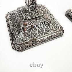 Bougeoirs néoclassiques vintage de style Adam, 2 candélabres argentés, paire victorienne de 12