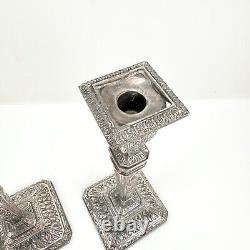 Bougeoirs néoclassiques vintage de style Adam, 2 candélabres argentés, paire victorienne de 12