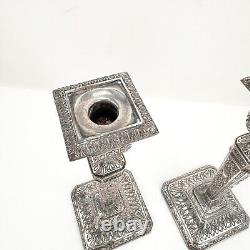 Bougeoirs néoclassiques vintage de style Adam, 2 candélabres argentés, paire victorienne de 12