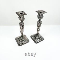 Bougeoirs néoclassiques vintage de style Adam, 2 candélabres argentés, paire victorienne de 12