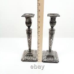 Bougeoirs néoclassiques vintage de style Adam, 2 candélabres argentés, paire victorienne de 12