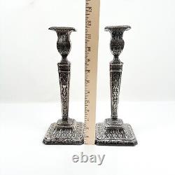 Bougeoirs néoclassiques vintage de style Adam, 2 candélabres argentés, paire victorienne de 12