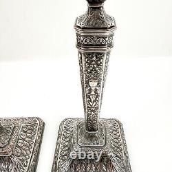 Bougeoirs néoclassiques vintage de style Adam, 2 candélabres argentés, paire victorienne de 12