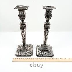 Bougeoirs néoclassiques vintage de style Adam, 2 candélabres argentés, paire victorienne de 12