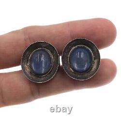 Boutons de manchette vintage pour hommes en argent sterling avec cabochon en saphir bleu, poids total de 20 carats