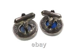 Boutons de manchette vintage pour hommes en argent sterling avec cabochon en saphir bleu, poids total de 20 carats