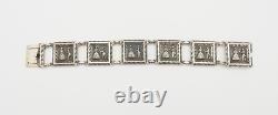 Bracelet de maillon de panneau de relief romantique de couple de cour Vintage en argent sterling unique en son genre