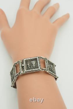 Bracelet de maillon de panneau de relief romantique de couple de cour Vintage en argent sterling unique en son genre