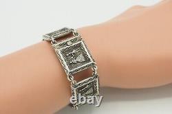 Bracelet de maillon de panneau de soulagement romantique en argent sterling vintage OOAK