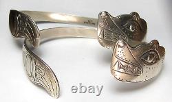 Bracelet en argent sterling vintage de l'ethnie TLINGIT de la côte nord-ouest des Premières Nations