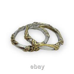 Bracelet jonc vintage moderniste en argent sterling 925 plaqué or en paire