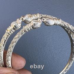 Bracelet jumeau vintage tribal en argent sterling tête d'éléphant 21 grammes