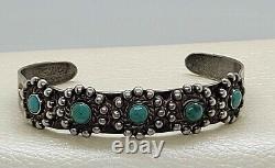 Bracelet manchette Vintage en argent sterling avec Turquoise naturelle et motifs ethniques, style serpent à yeux.