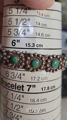 Bracelet manchette Vintage en argent sterling avec Turquoise naturelle et motifs ethniques, style serpent à yeux.
