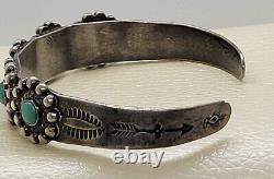 Bracelet manchette Vintage en argent sterling avec Turquoise naturelle et motifs ethniques, style serpent à yeux.