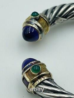 Bracelets en câble en argent sterling et or 18 carats avec améthyste de 10 mm, paire vintage Cellini