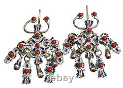 Broche paire de fibules berbères marocaines en argent vintage émaillé 3x3,5 bijoux ethniques.