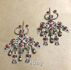 Broche paire de fibules berbères marocaines en argent vintage émaillé 3x3,5 bijoux ethniques.