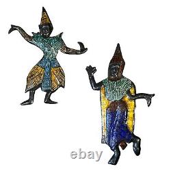 Broches de danseurs siamois peints à l'émail en argent sterling Pair Vtg Vilai 2.5