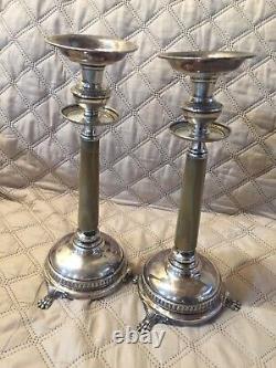 Camusso Pair De Vinture Sterling Silver Candle Sticks Withgreen Onyx 12 1/2 Tall
