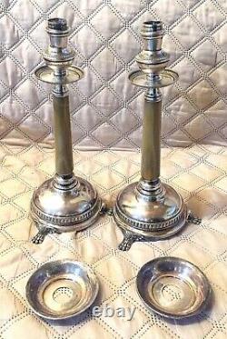 Camusso Pair De Vinture Sterling Silver Candle Sticks Withgreen Onyx 12 1/2 Tall