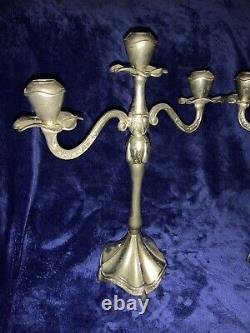 Candélabres Vintage 17 en argent avec triple teinte et porte-bougies assortis
