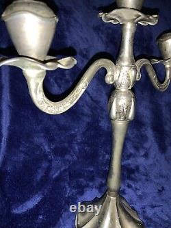 Candélabres Vintage 17 en argent avec triple teinte et porte-bougies assortis