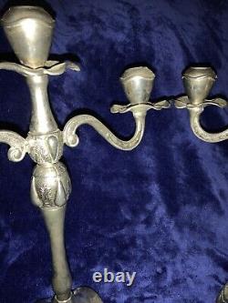 Candélabres Vintage 17 en argent avec triple teinte et porte-bougies assortis