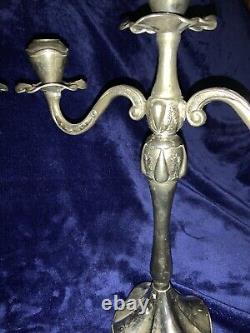Candélabres Vintage 17 en argent avec triple teinte et porte-bougies assortis