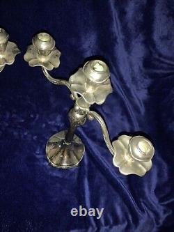 Candélabres Vintage 17 en argent avec triple teinte et porte-bougies assortis